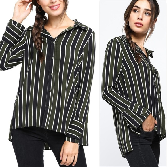 Olive Pinstriped top - Picture 2 of 4